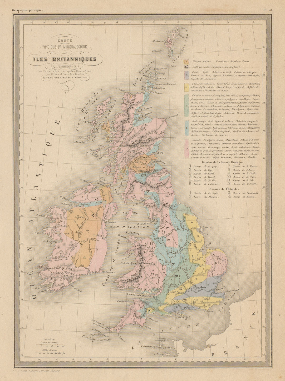 Iles Britanniques Physique & Minéralogique. British Isles. MALTE-BRUN c1871 map